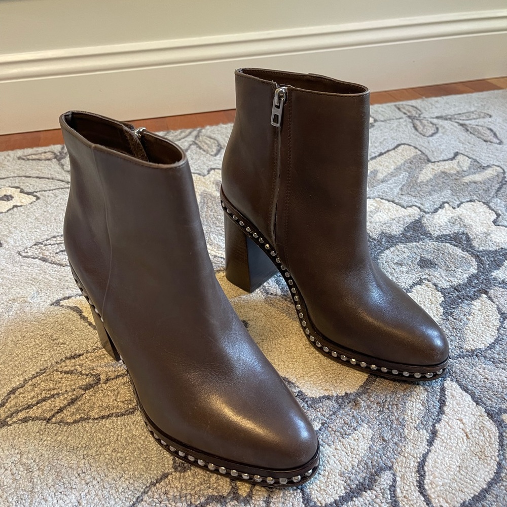 Coach Brown Heeled Boots with Studded Trim